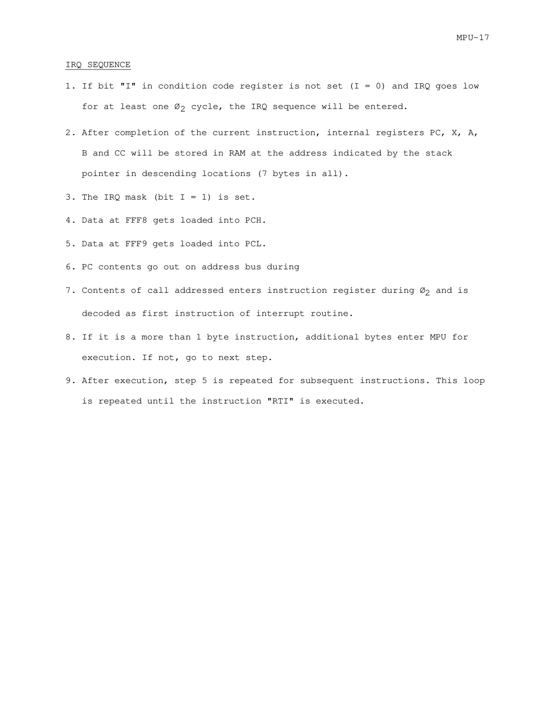 Motorola M6800 manual IRQ Sequence 