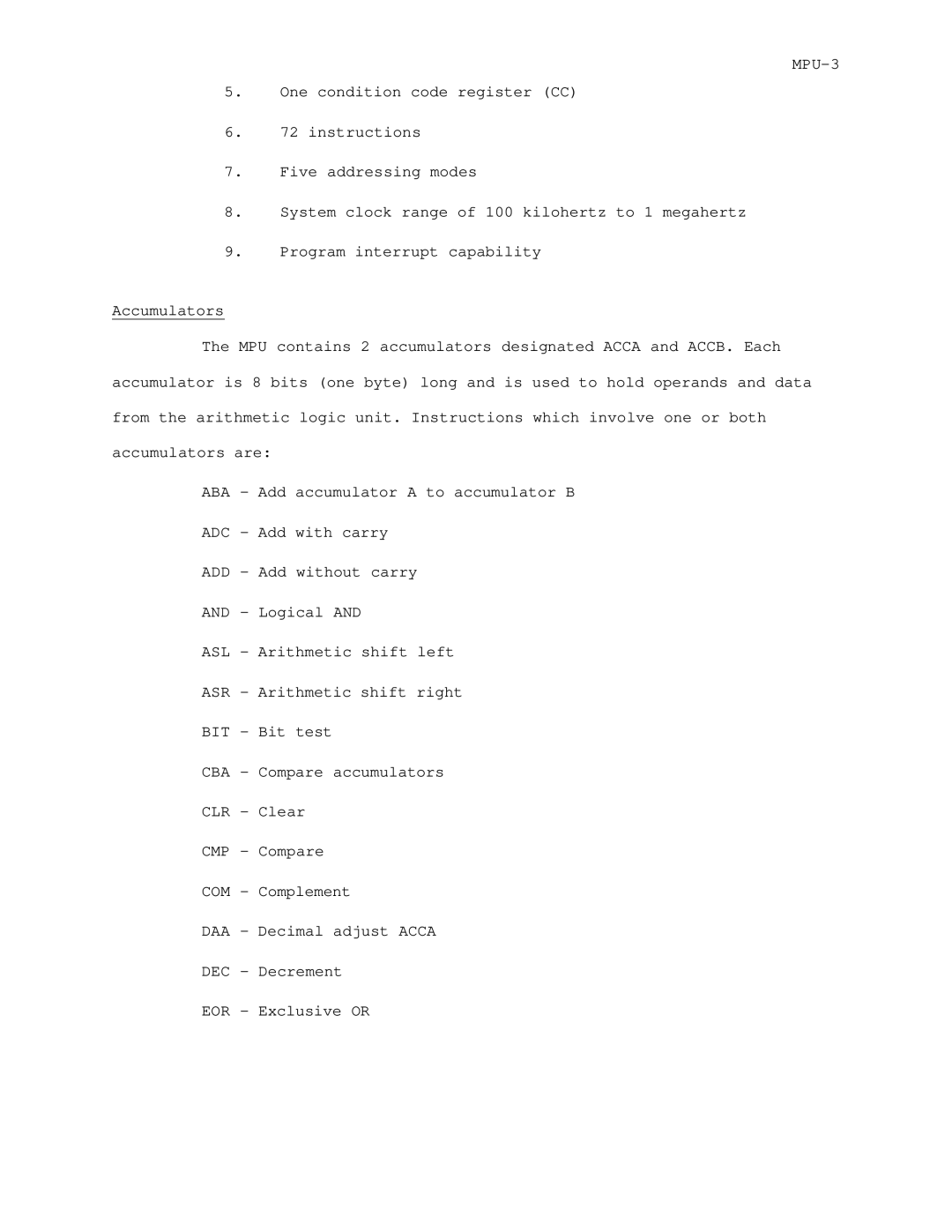 Motorola M6800 manual MPU-3 