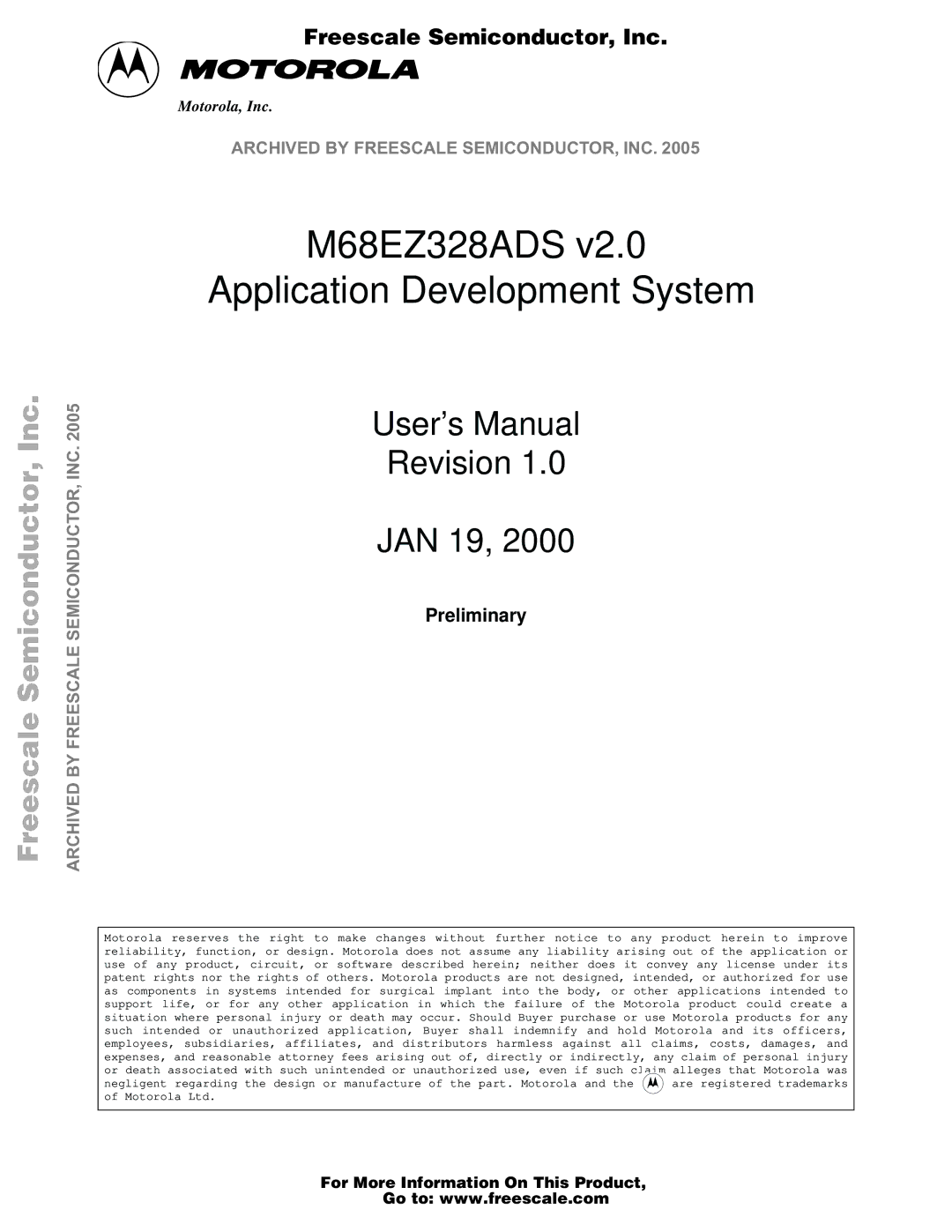 Motorola M68EZ328ADS user manual Freescale Semiconductor, Inc, Preliminary 