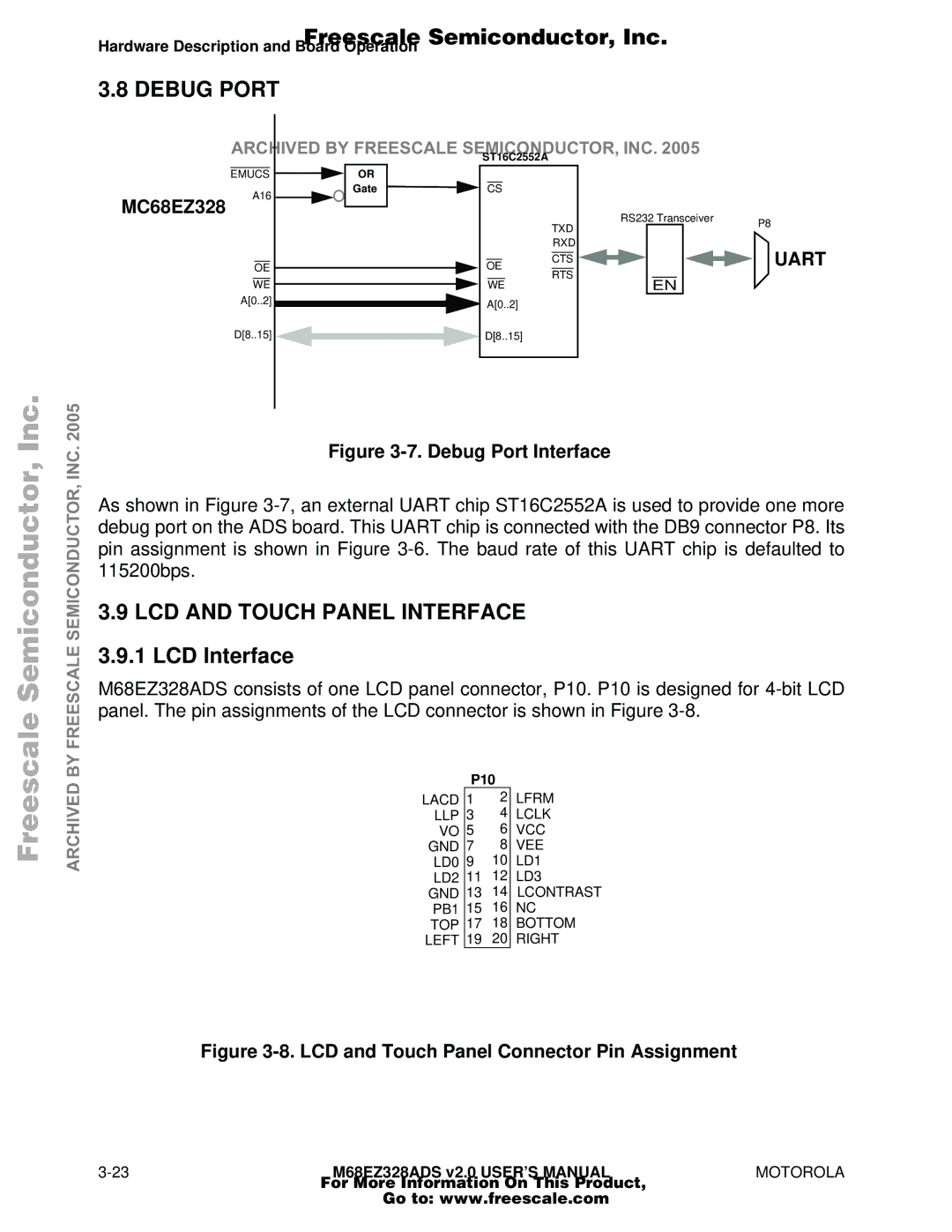 Motorola M68EZ328ADS user manual LCD and Touch Panel Interface, LCD Interface 