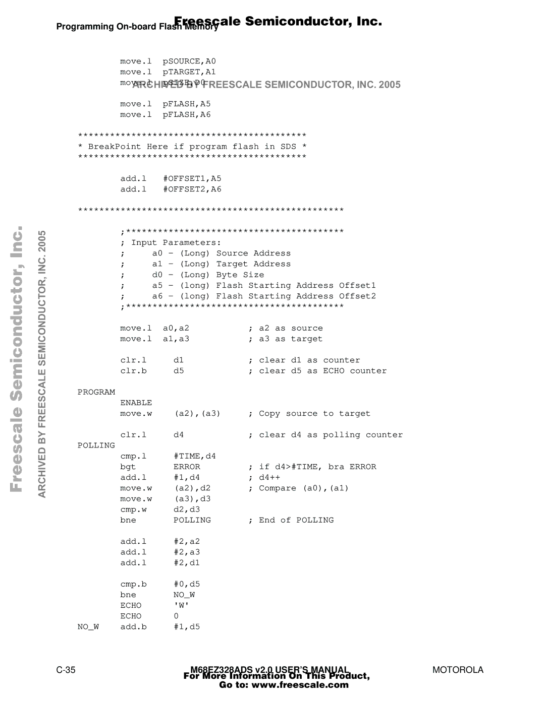 Motorola M68EZ328ADS user manual Program Enable, Polling, Error, NOW Echo 