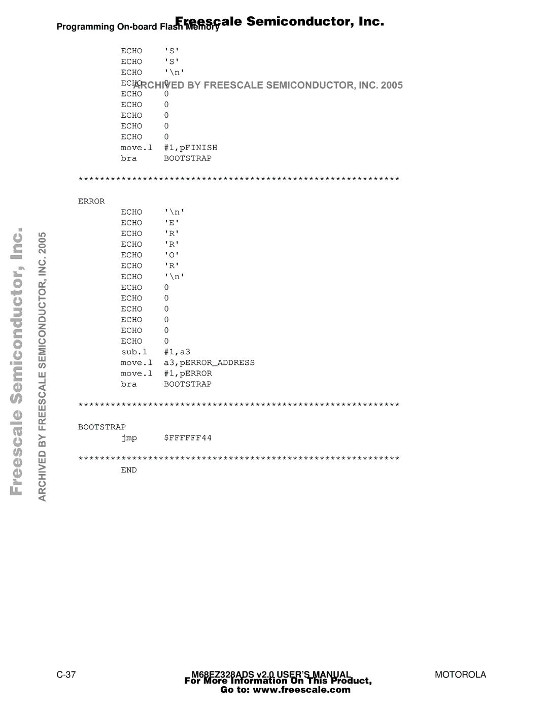 Motorola M68EZ328ADS user manual Bootstrap, Error Echo, End 