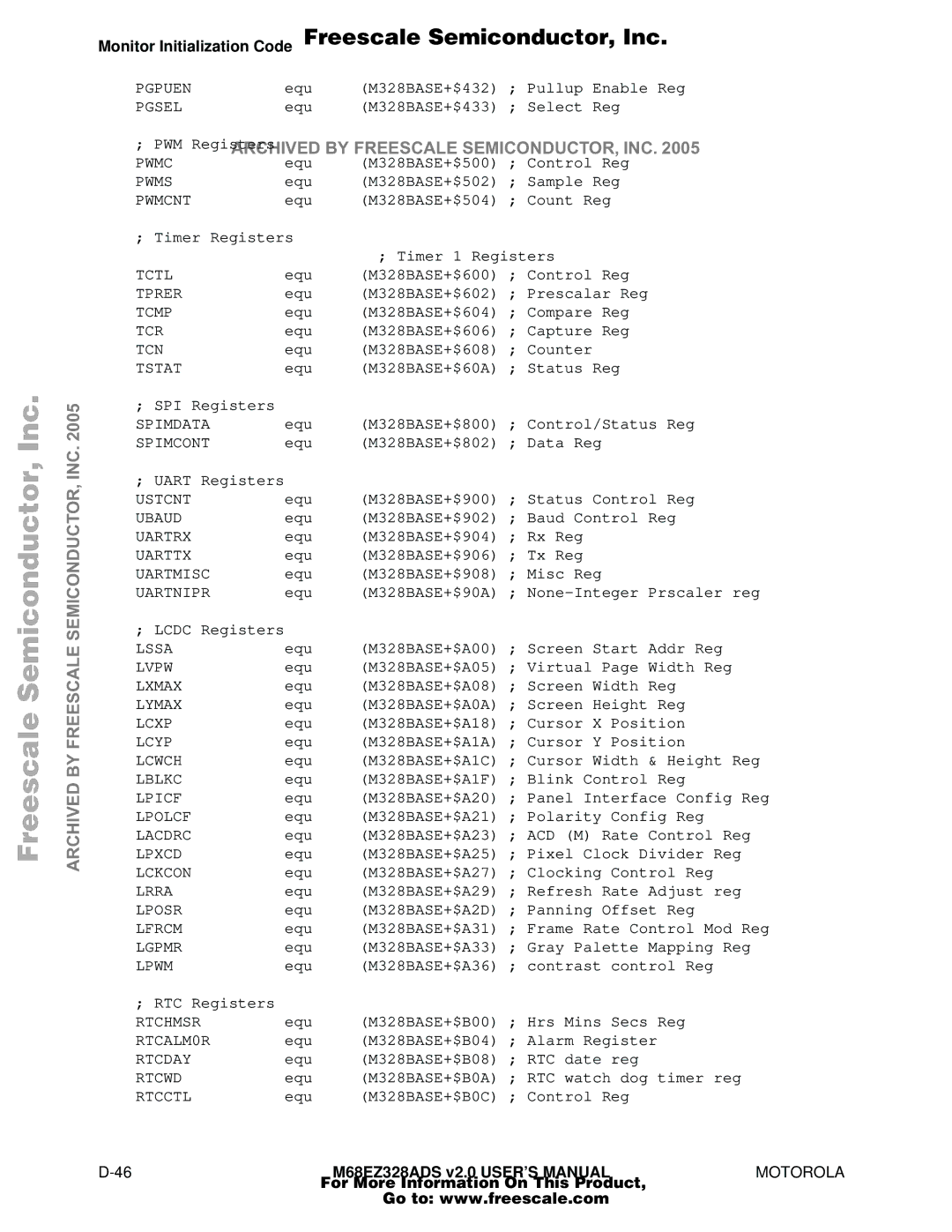 Motorola M68EZ328ADS user manual PWM RegistersARCHIVED by Freescale SEMICONDUCTOR, INC 