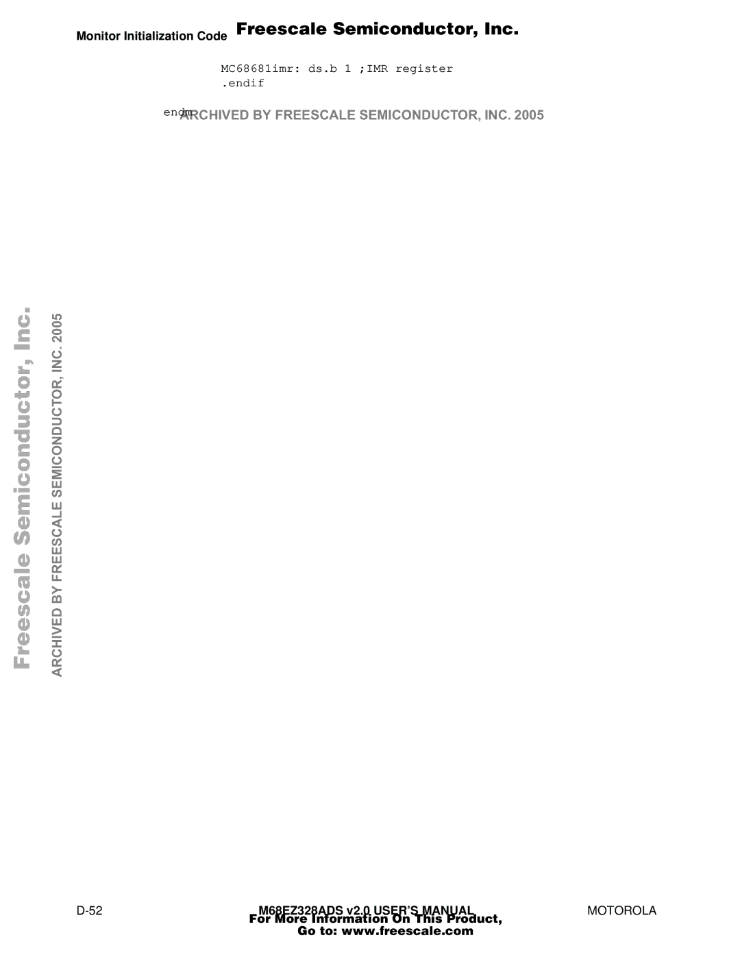 Motorola M68EZ328ADS user manual EndmARCHIVED by Freescale SEMICONDUCTOR, INC 