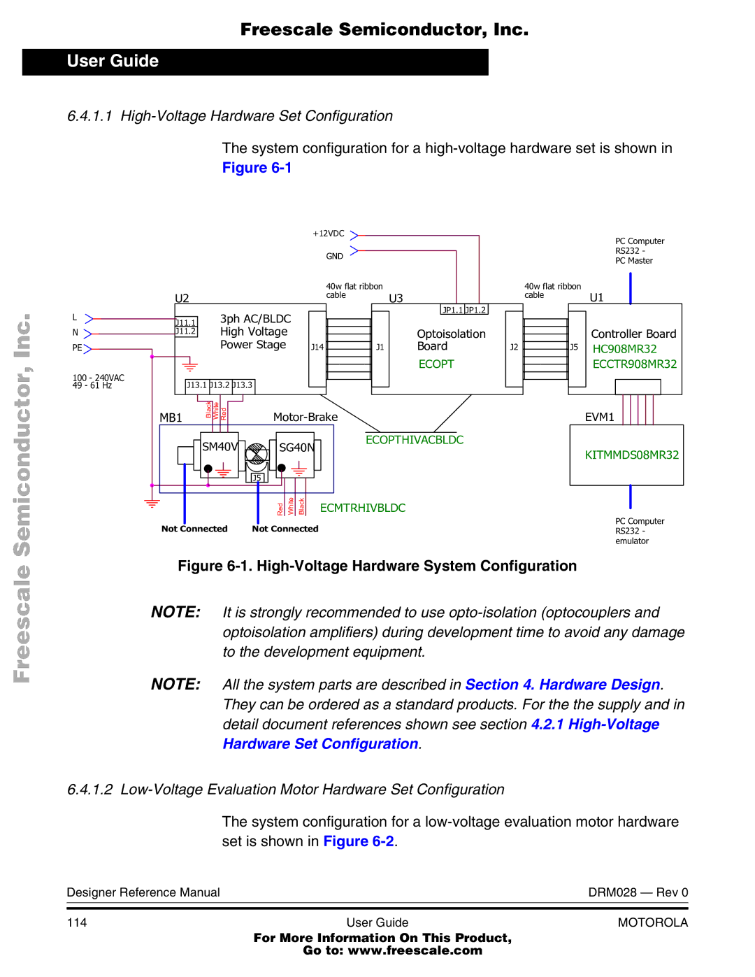 Motorola M68HC08 manual High-Voltage Hardware Set Configuration, Low-Voltage Evaluation Motor Hardware Set Configuration 