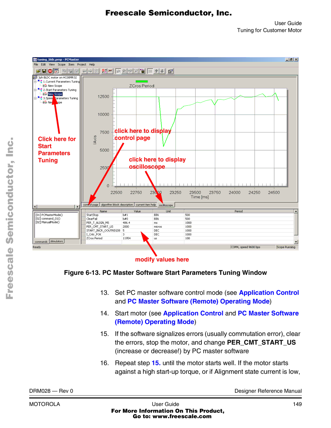 Motorola M68HC08 manual PC Master Software Start Parameters Tuning Window 