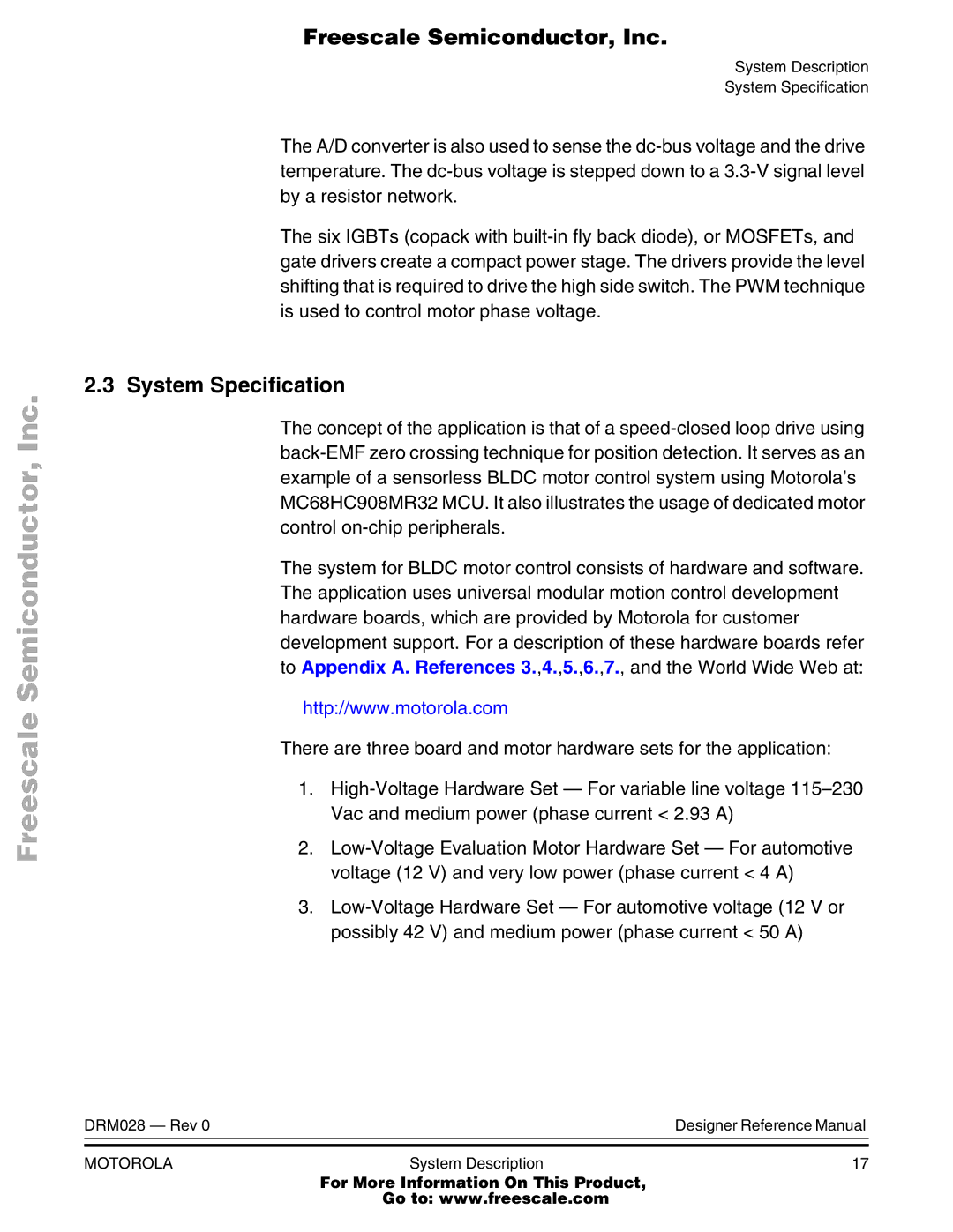 Motorola M68HC08 manual System Specification 