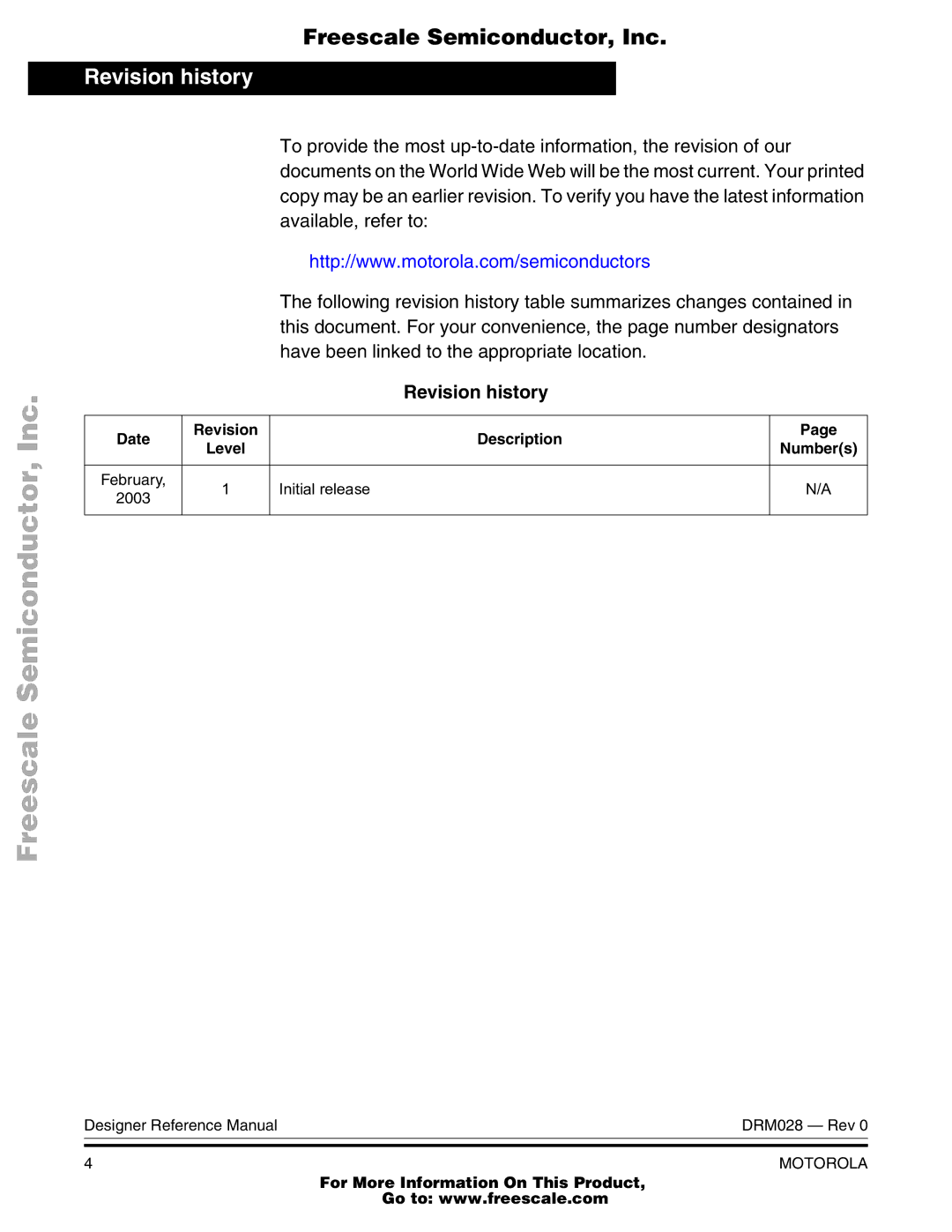 Motorola M68HC08 manual Revision history 