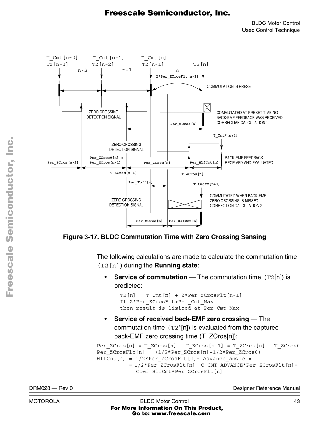 Motorola M68HC08 manual Bldc Commutation Time with Zero Crossing Sensing, Service of received back-EMF zero crossing 