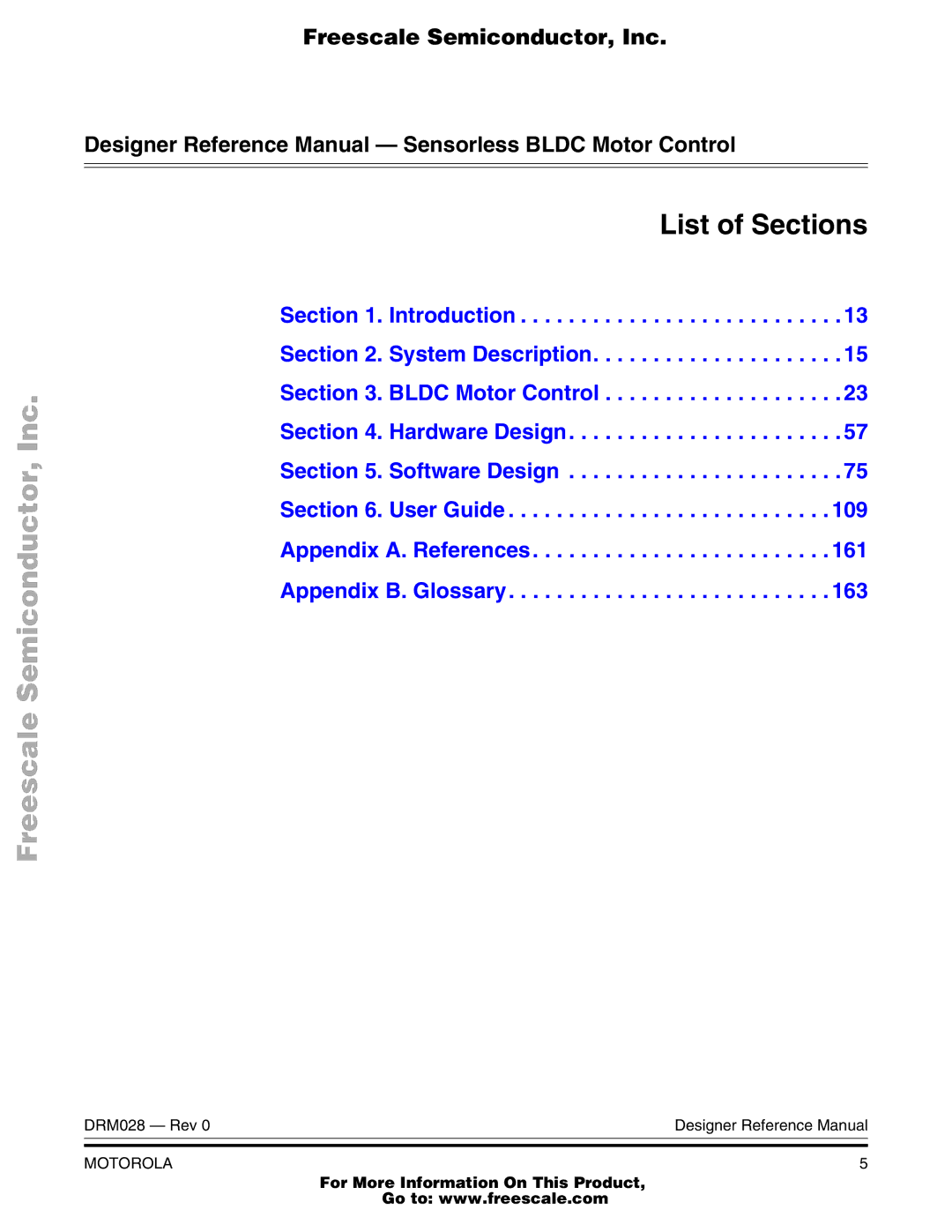 Motorola M68HC08 manual List of Sections 