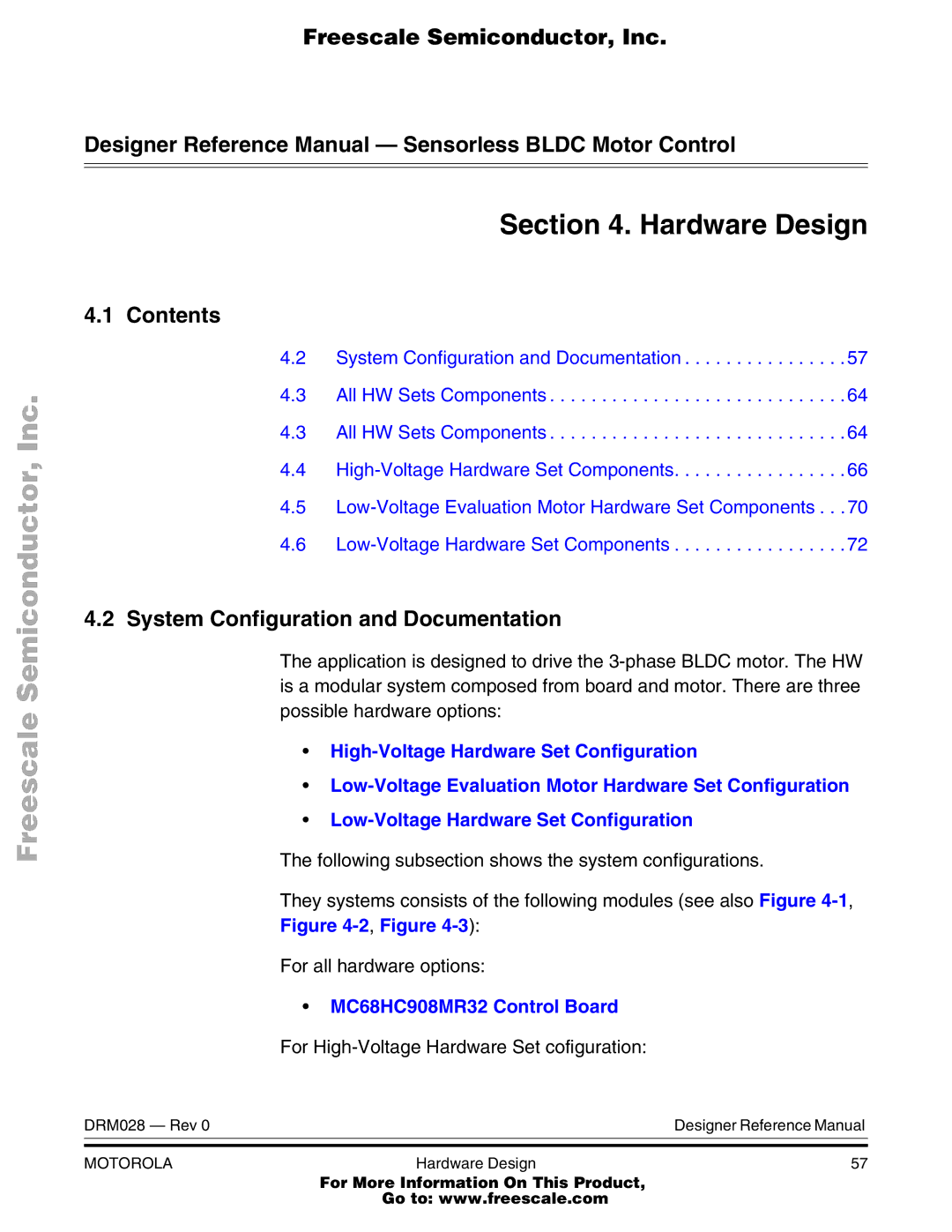 Motorola M68HC08 manual Hardware Design, System Configuration and Documentation, MC68HC908MR32 Control Board 