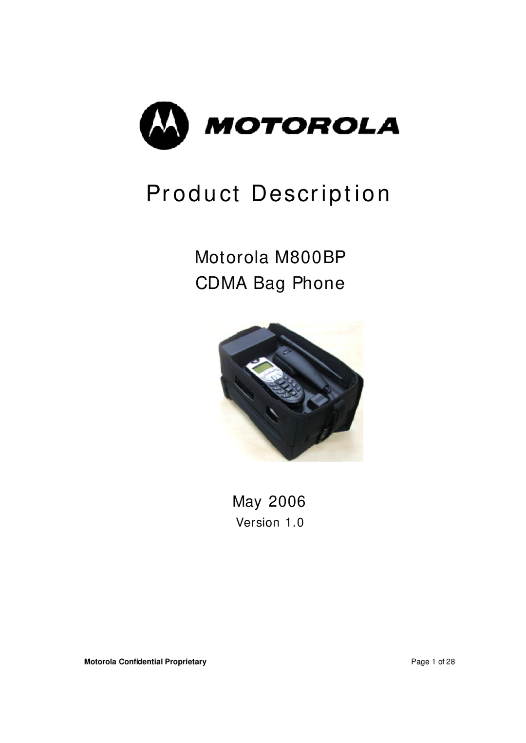 Motorola M800BP manual Product Description 