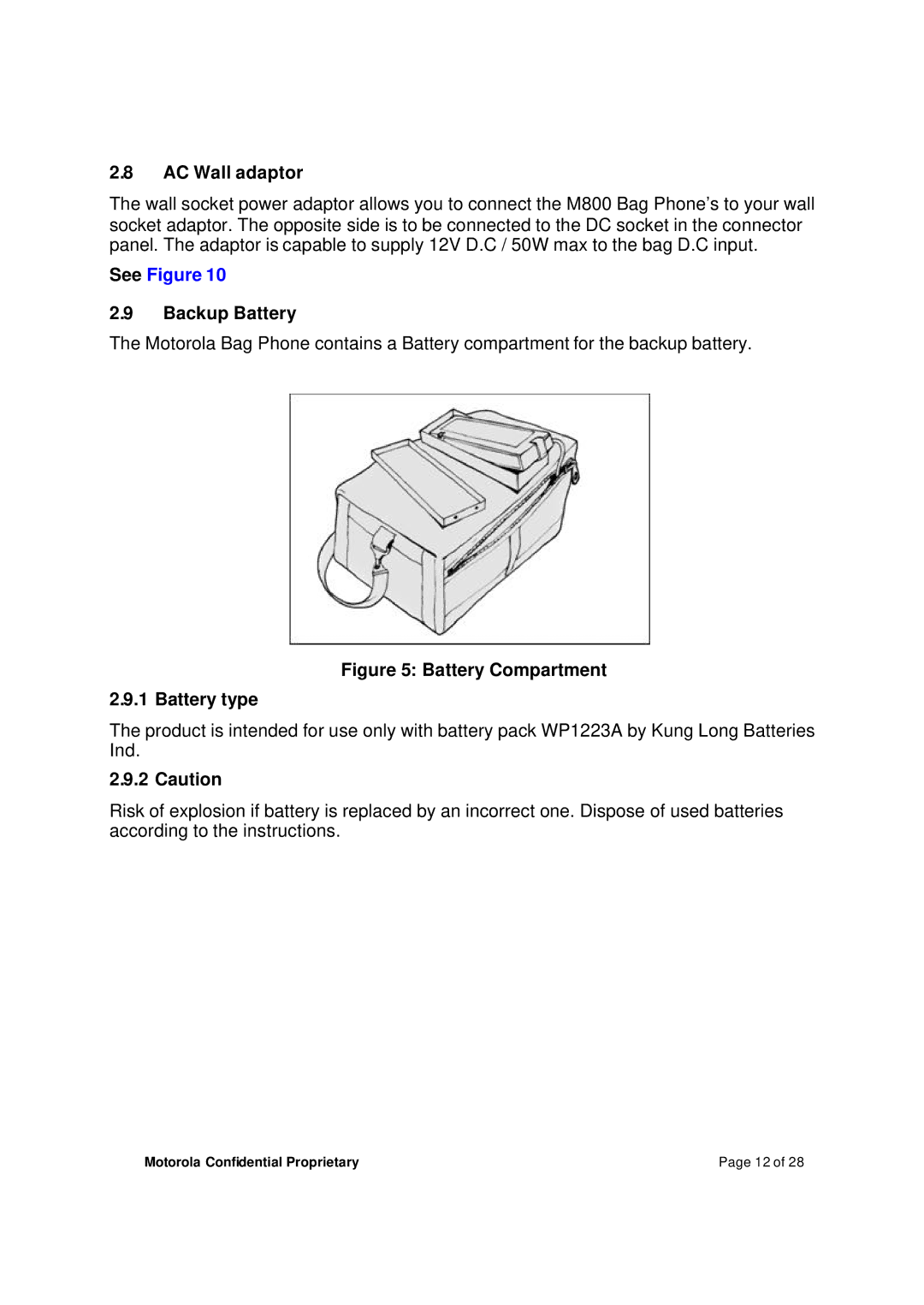 Motorola M800BP manual AC Wall adaptor, Backup Battery 