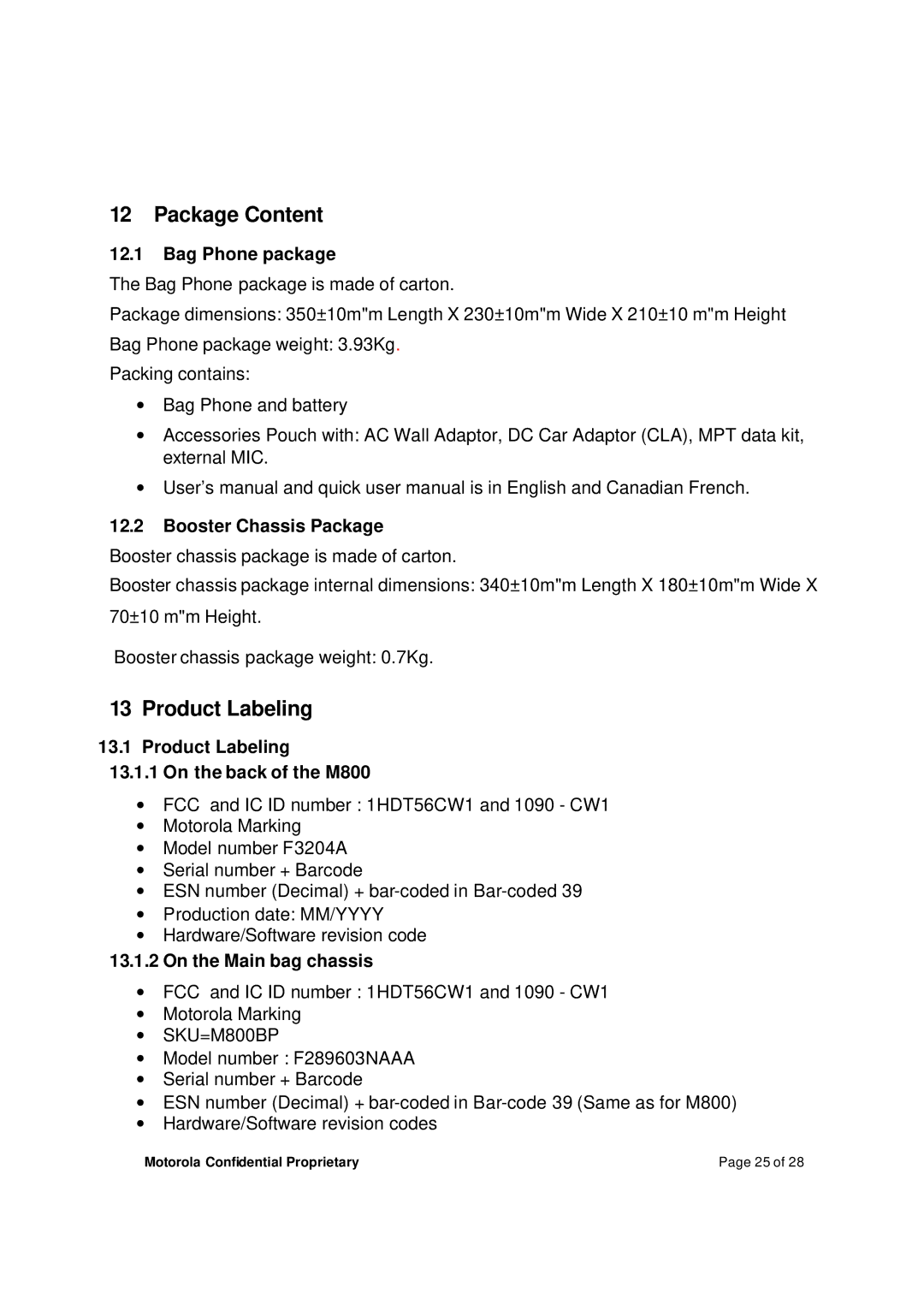 Motorola M800BP manual Package Content, Product Labeling 