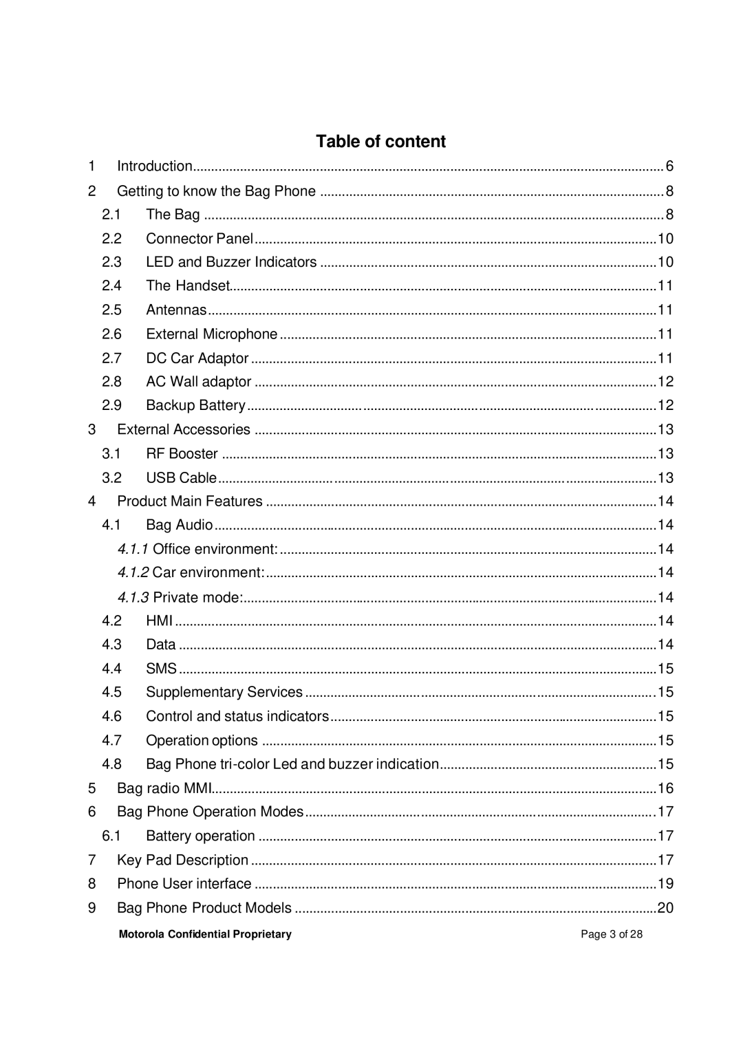 Motorola M800BP manual Table of content, Sms 