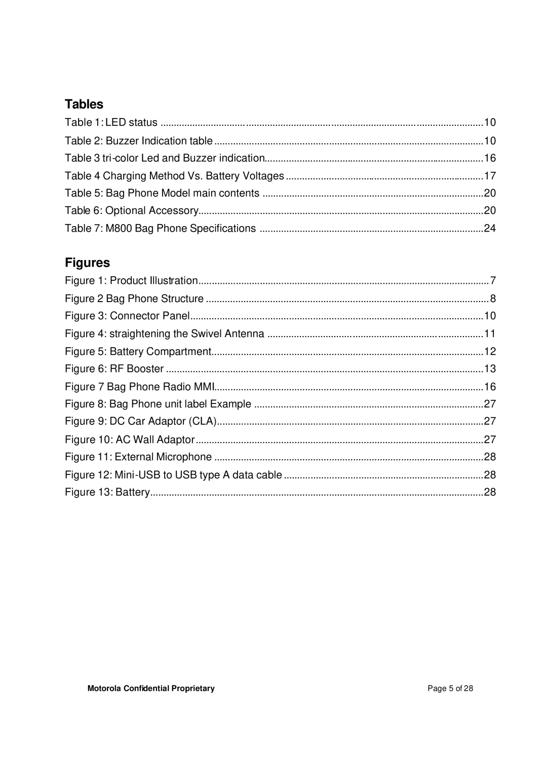 Motorola M800BP manual Tables, Figures 