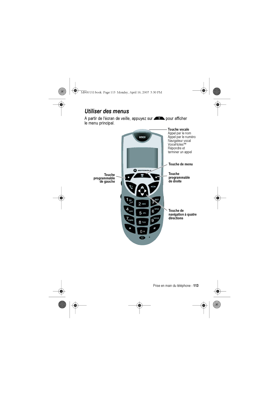 Motorola M900 manual Utiliser des menus 