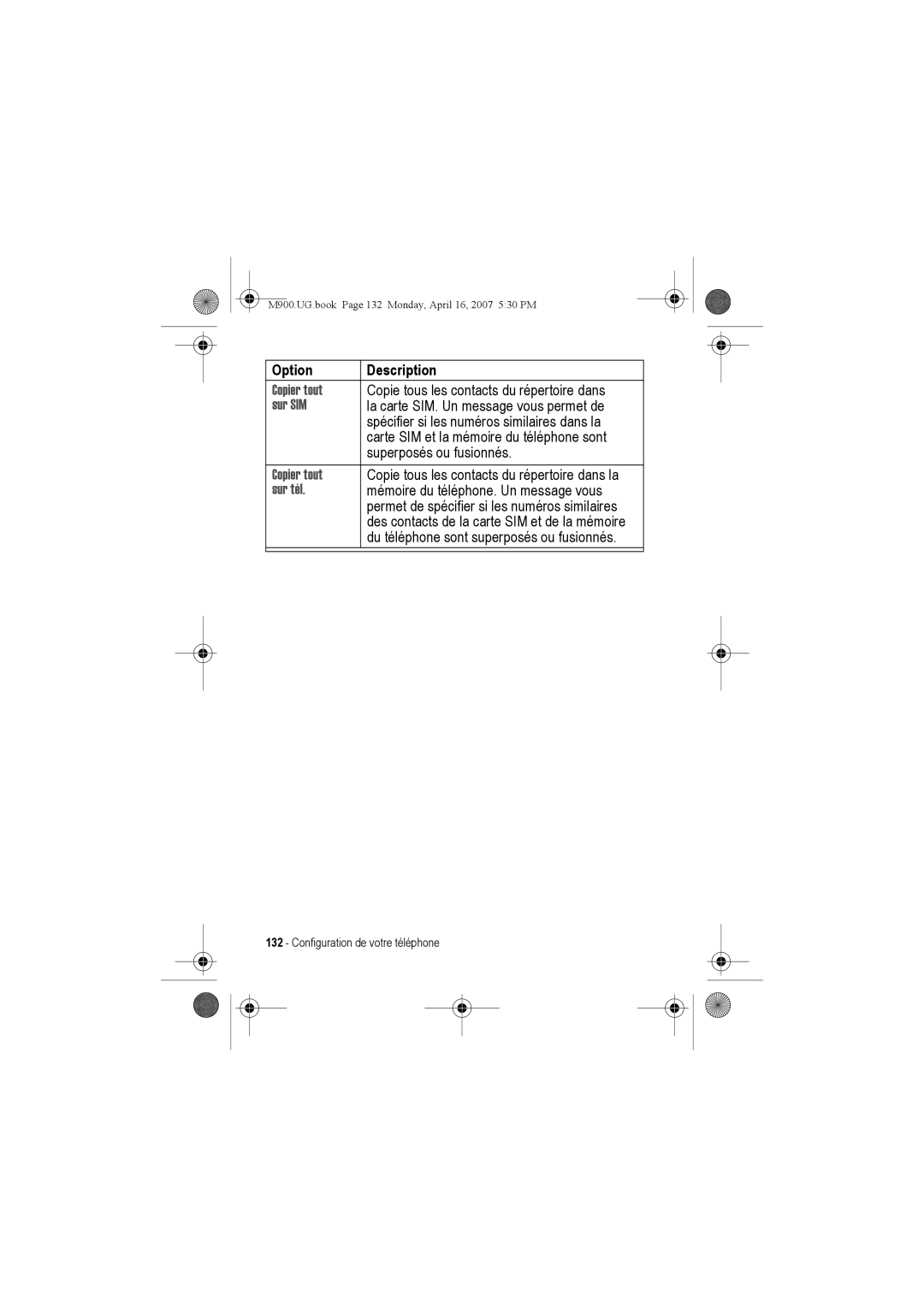 Motorola M900 manual Sur SIM, Sur tél 