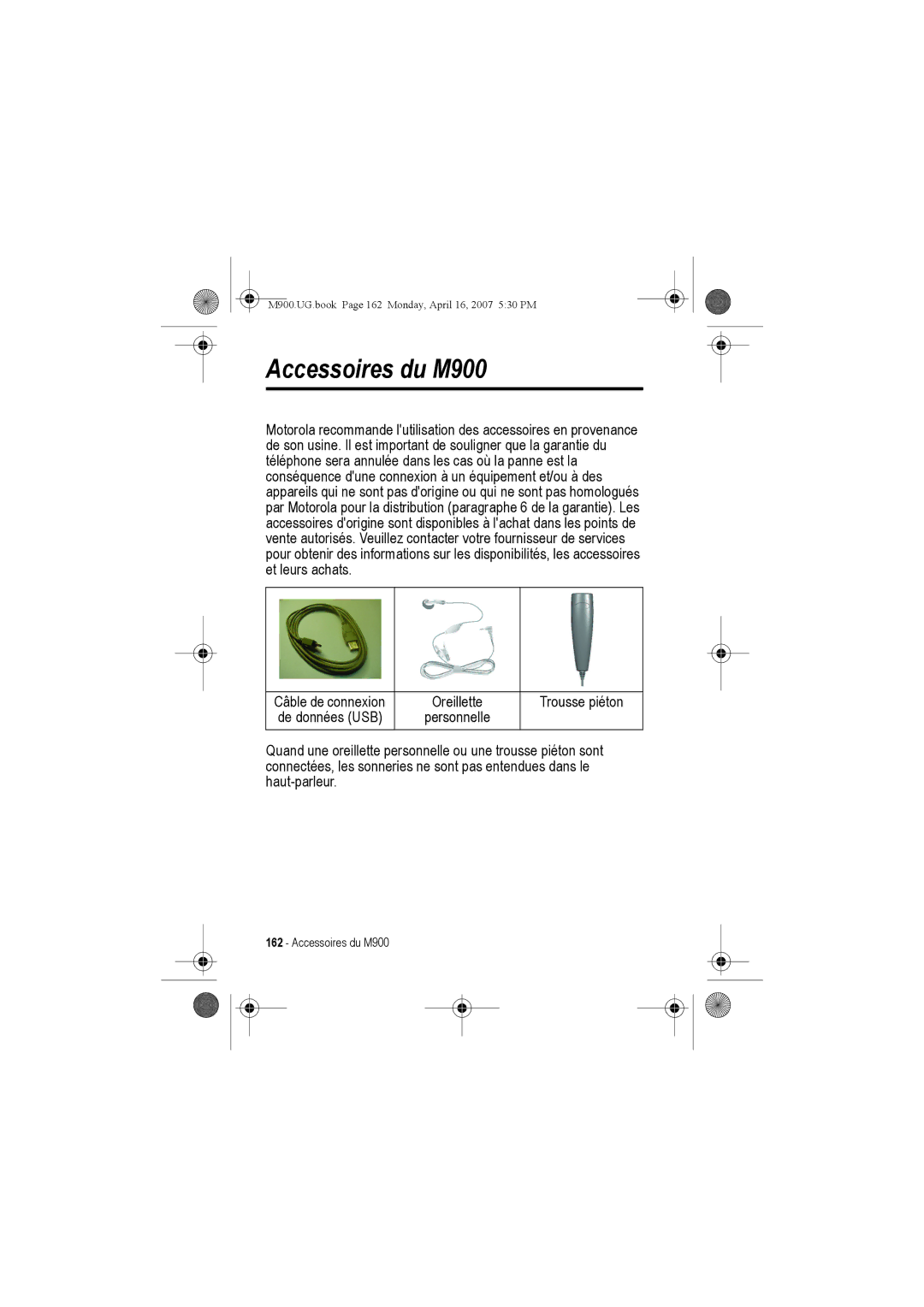 Motorola manual Accessoires du M900 