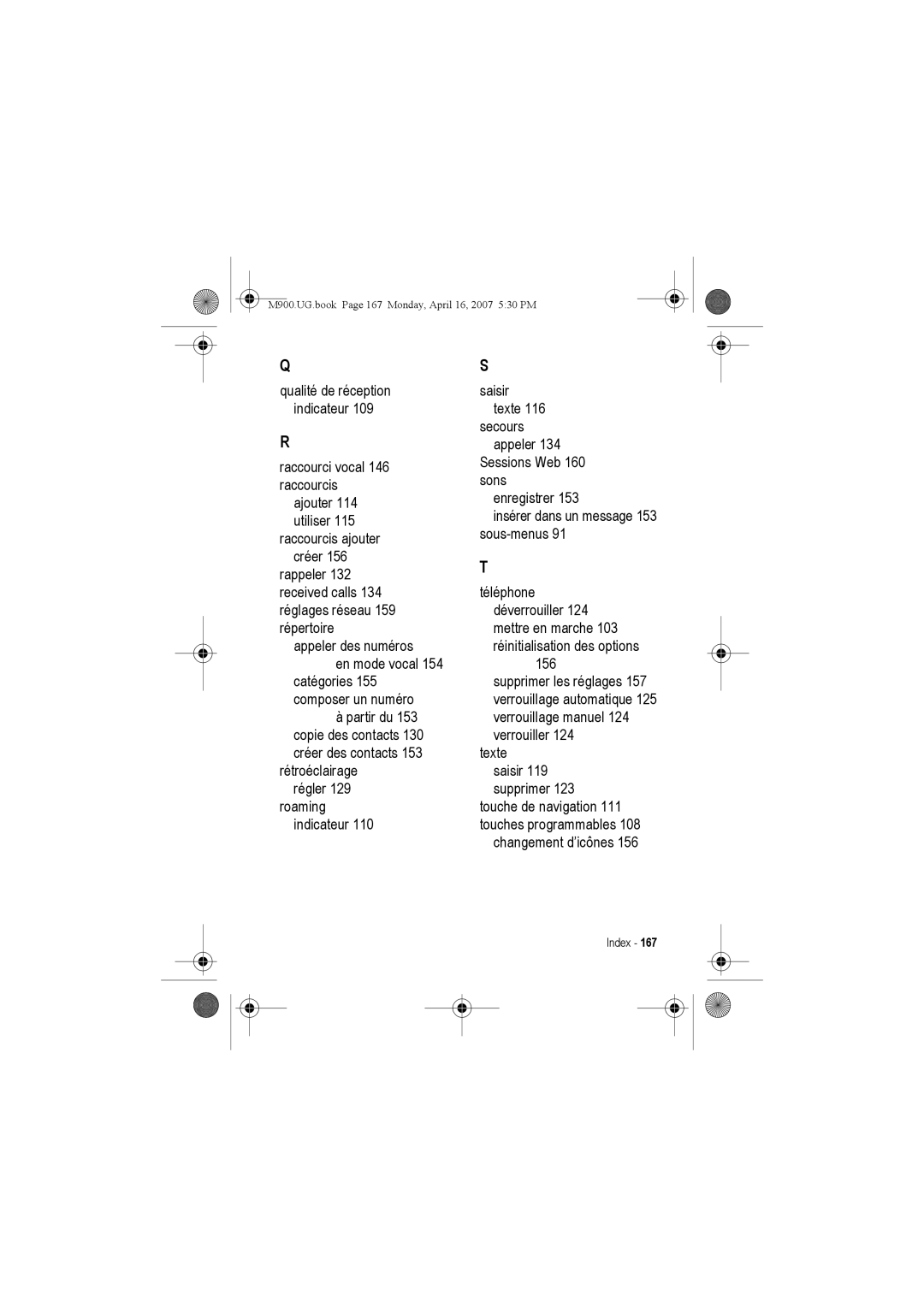 Motorola manual M900.UG.book Page 167 Monday, April 16, 2007 530 PM 