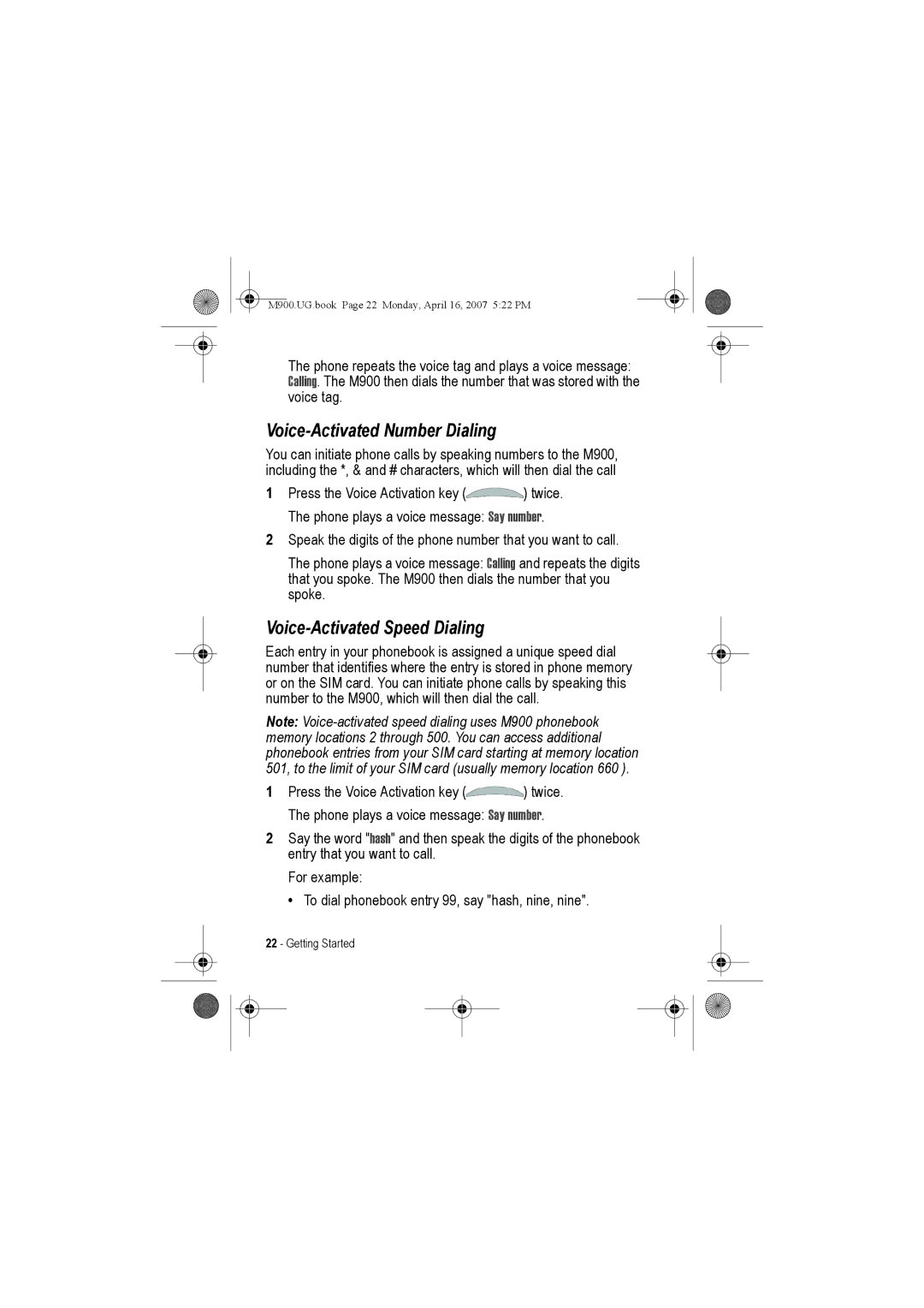 Motorola M900 manual Voice-Activated Number Dialing, Voice-Activated Speed Dialing 