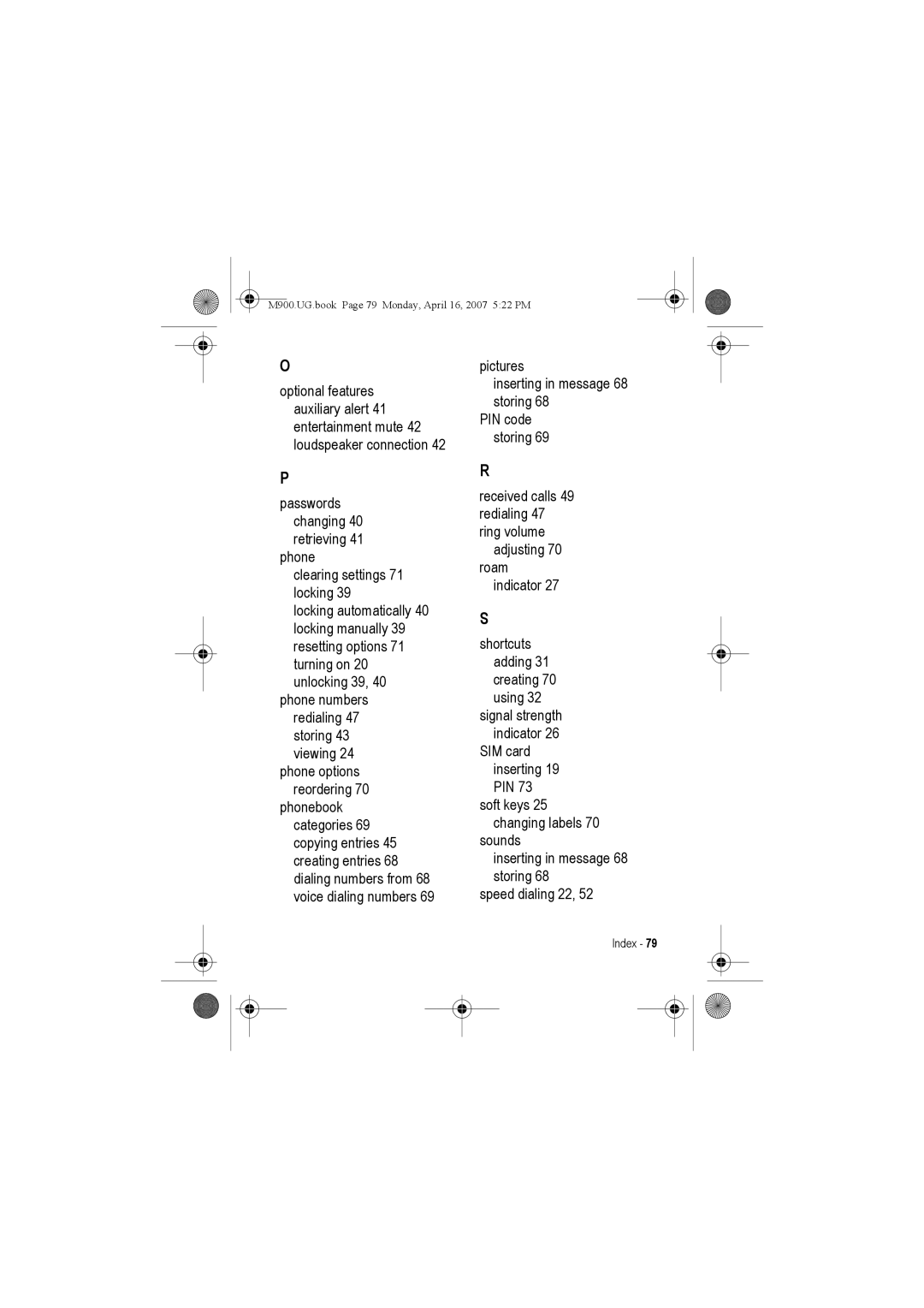 Motorola manual M900.UG.book Page 79 Monday, April 16, 2007 522 PM 