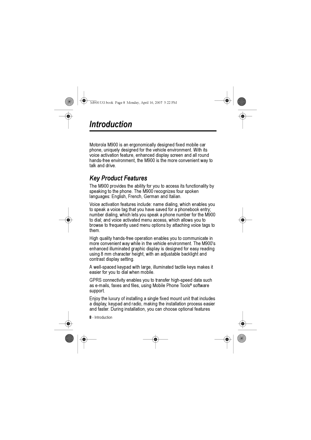 Motorola M900 manual Introduction, Key Product Features 