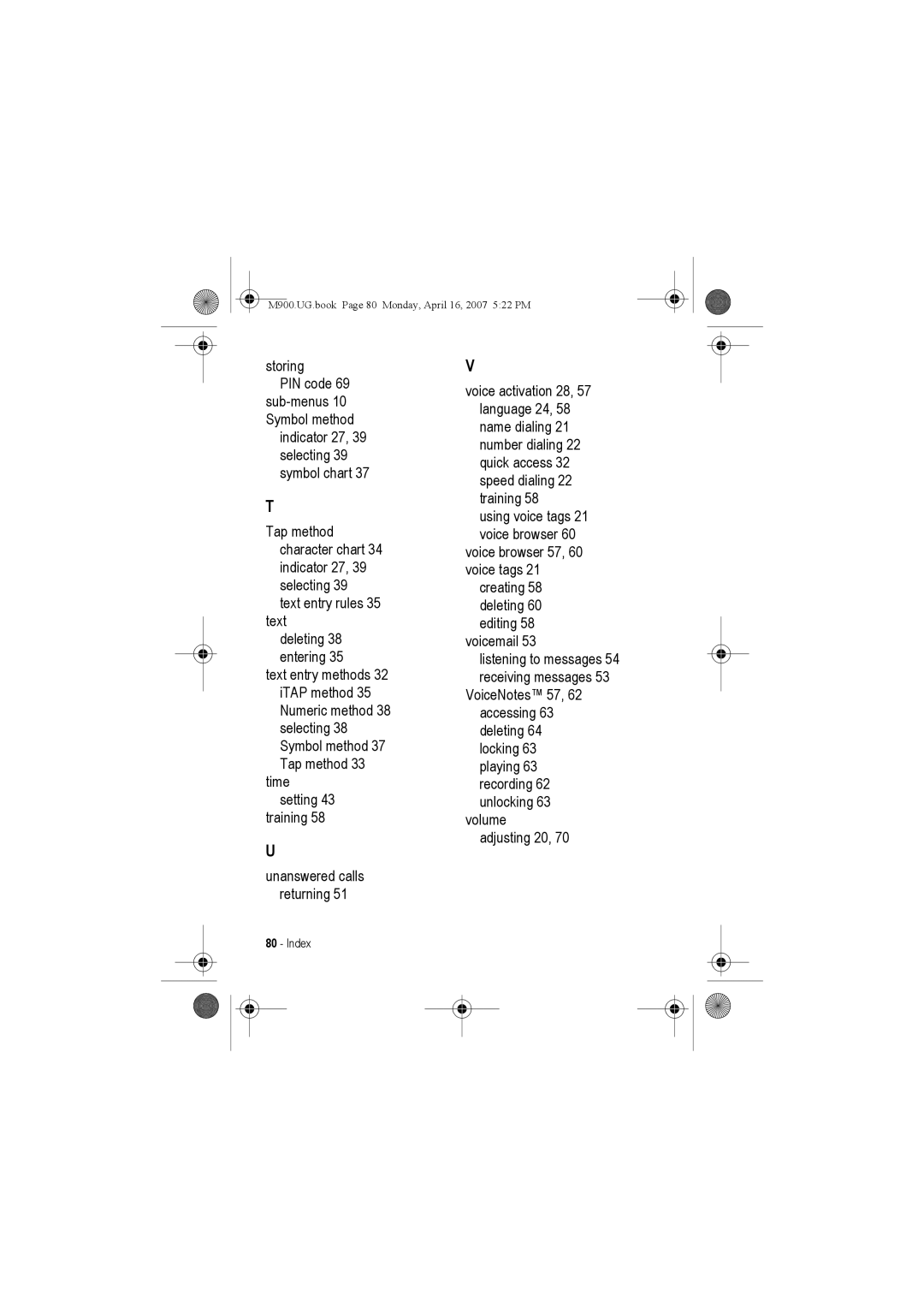 Motorola manual M900.UG.book Page 80 Monday, April 16, 2007 522 PM 