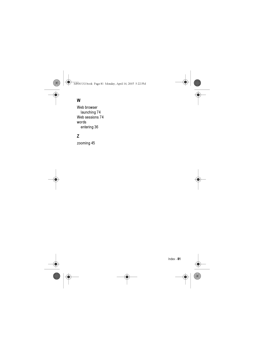 Motorola M900 manual Web browser launching Web sessions 74 words Entering Zooming 