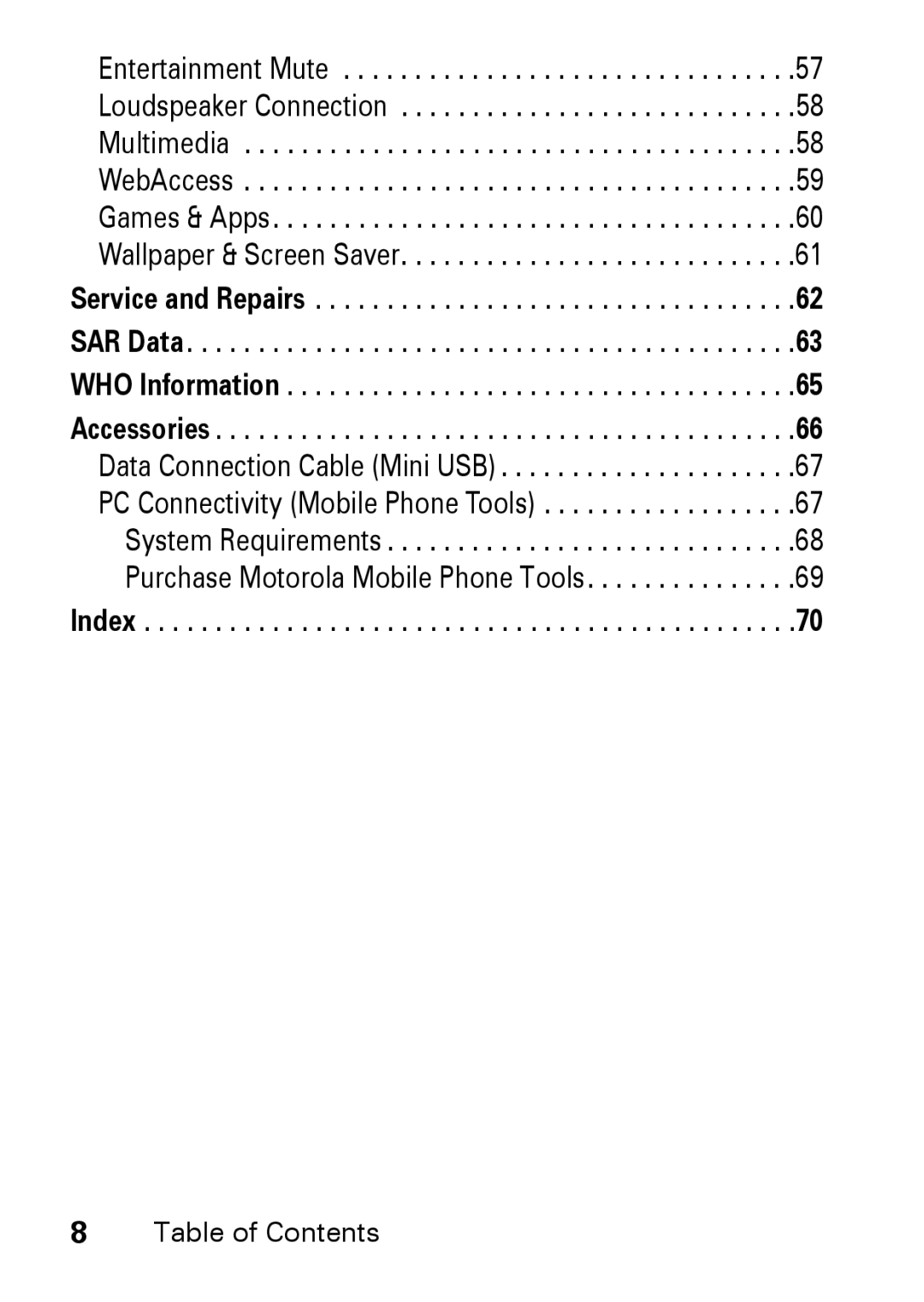 Motorola M930 manual Index 