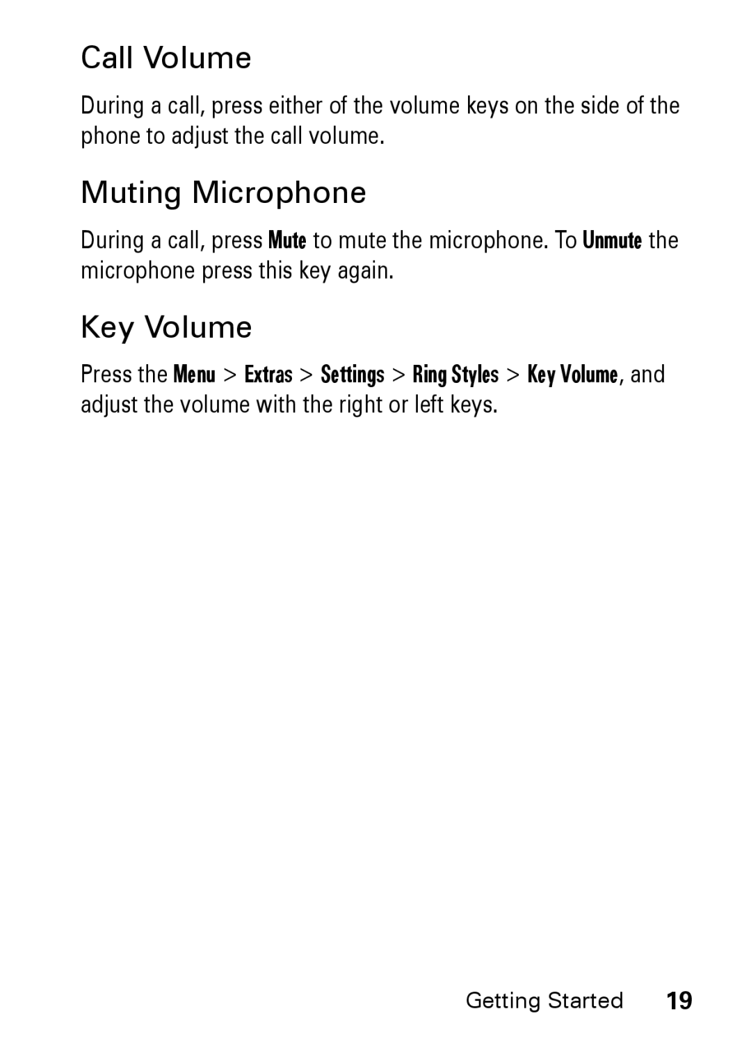 Motorola M930 manual Call Volume, Muting Microphone, Key Volume 