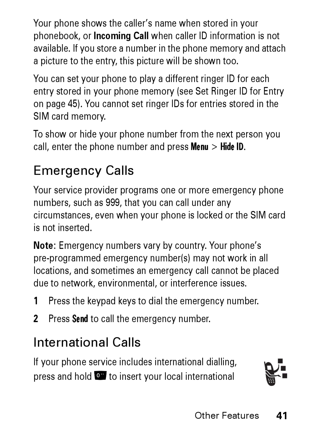 Motorola M930 manual Emergency Calls, International Calls 