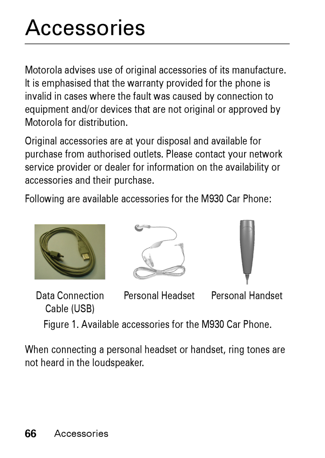 Motorola M930 manual Accessories, Personal Headset 