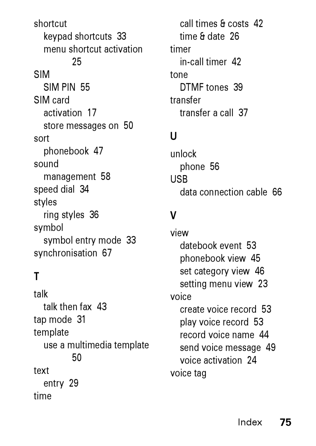 Motorola M930 manual Shortcut, Data connection cable View, Voice tag 