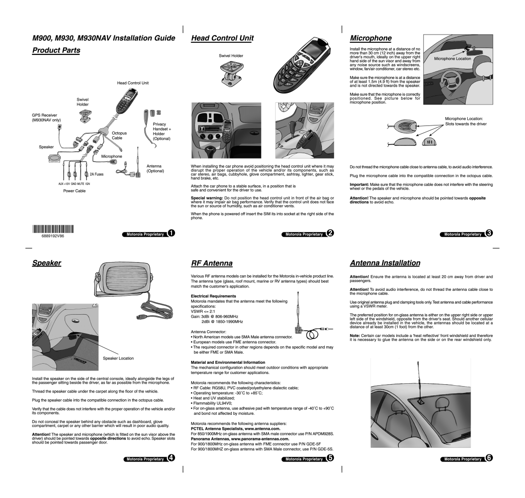 Motorola M930NAV manual 6889192V86 