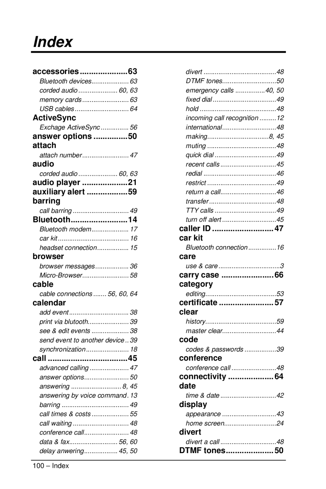 Motorola M990 manual Index, Calendar 