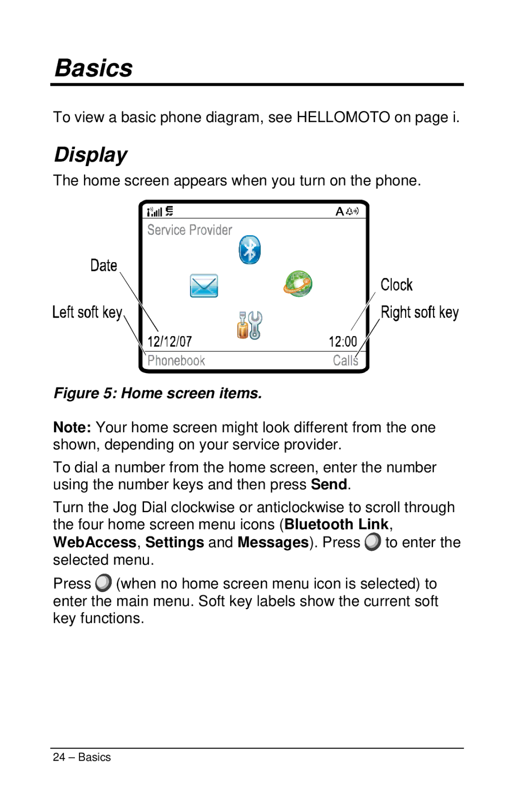 Motorola M990 manual Basics, Display 