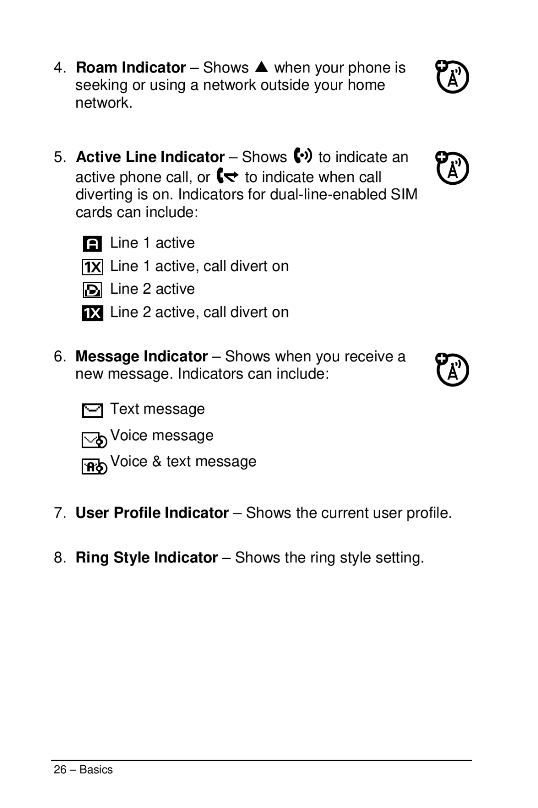 Motorola M990 manual E J, Active Line Indicator Shows hto indicate an 