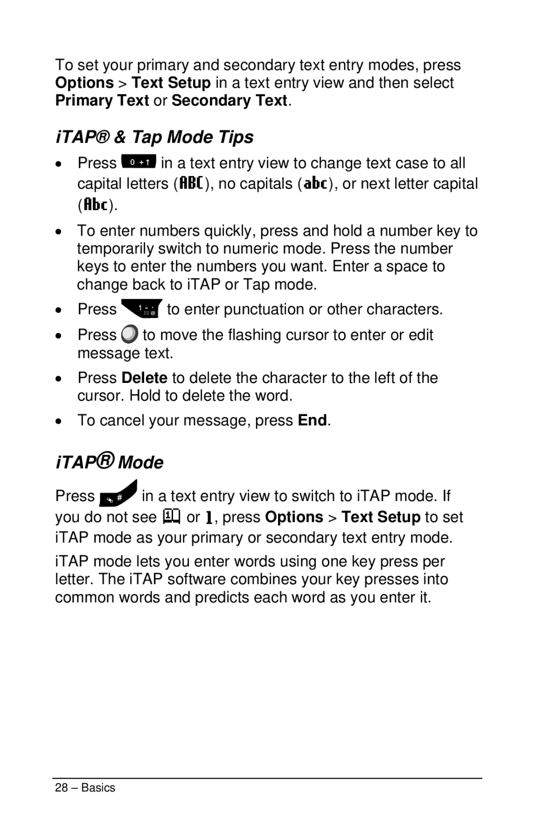 Motorola M990 manual ITAP & Tap Mode Tips, ITAP Mode 