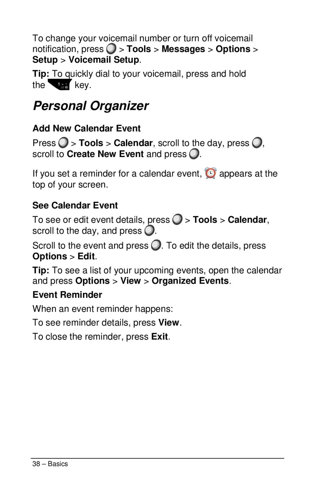 Motorola M990 manual Personal Organizer, Add New Calendar Event, See Calendar Event, Event Reminder 