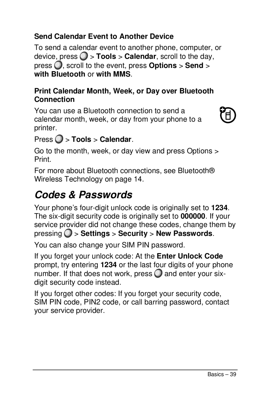 Motorola M990 manual Codes & Passwords, Send Calendar Event to Another Device, Press Tools Calendar 