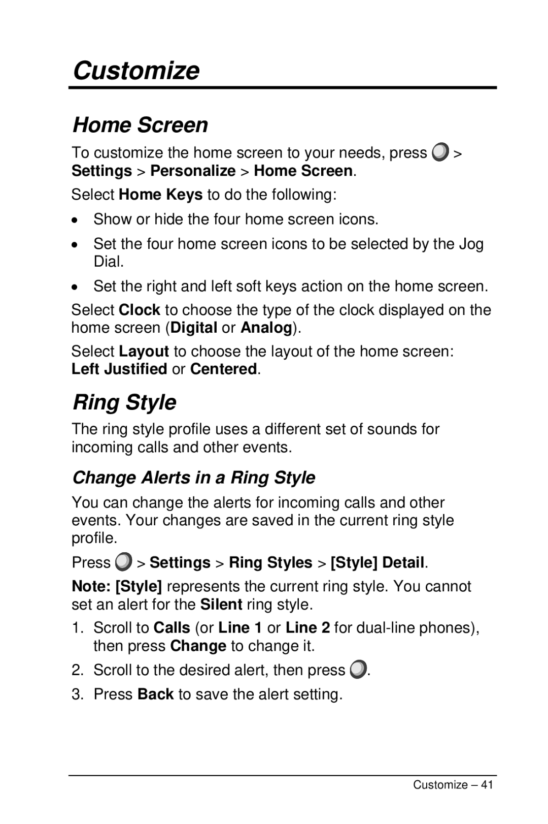 Motorola M990 manual Customize, Change Alerts in a Ring Style, Press Settings Ring Styles Style Detail 