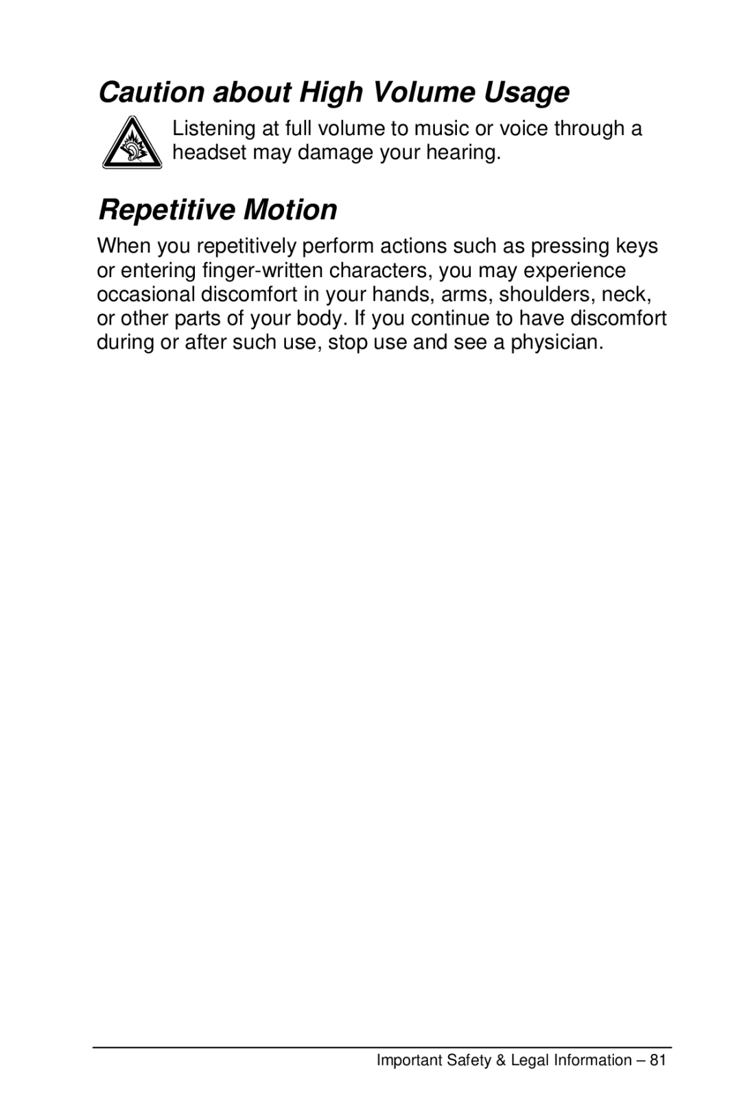 Motorola M990 manual Repetitive Motion 