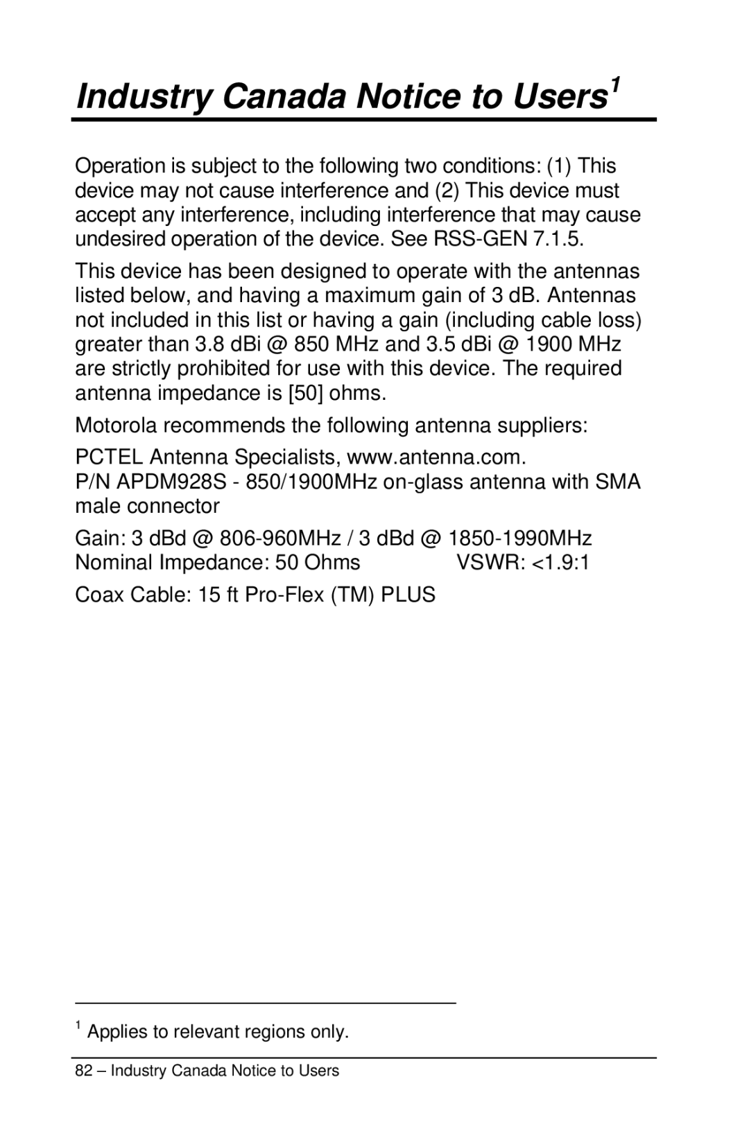 Motorola M990 manual Industry Canada Notice to Users1 