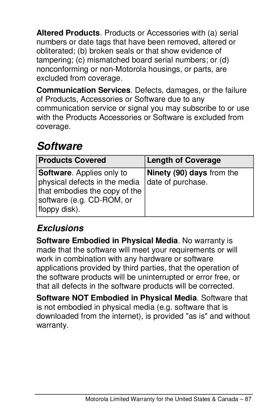 Motorola M990 manual Software 