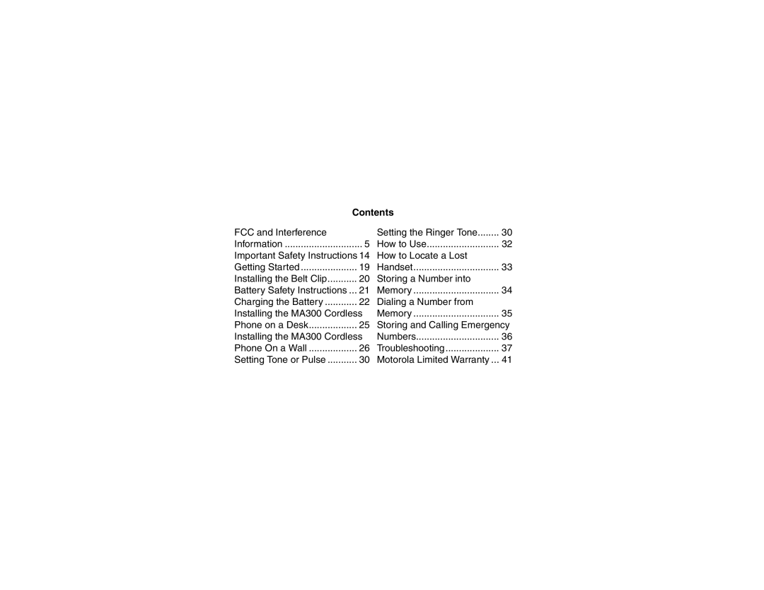 Motorola MA300 manual Contents 