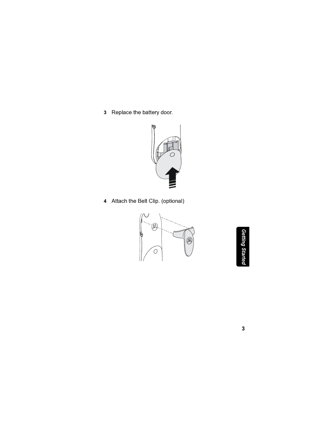 Motorola MA3153 manual Replace the battery door Attach the Belt Clip. optional 