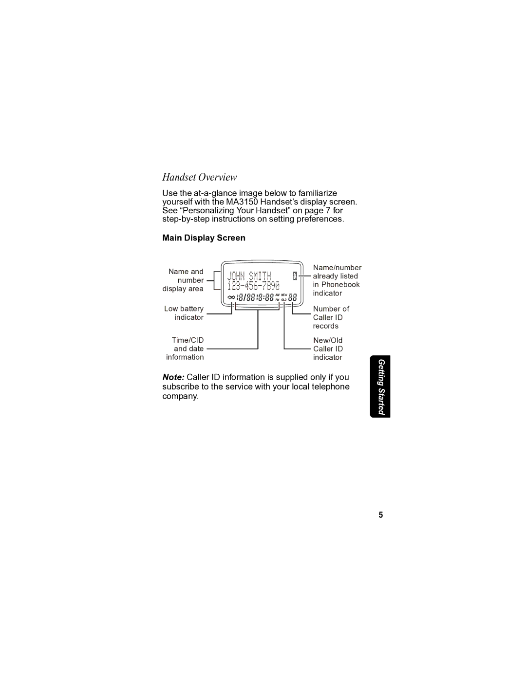 Motorola MA3153 manual Handset Overview, Main Display Screen 