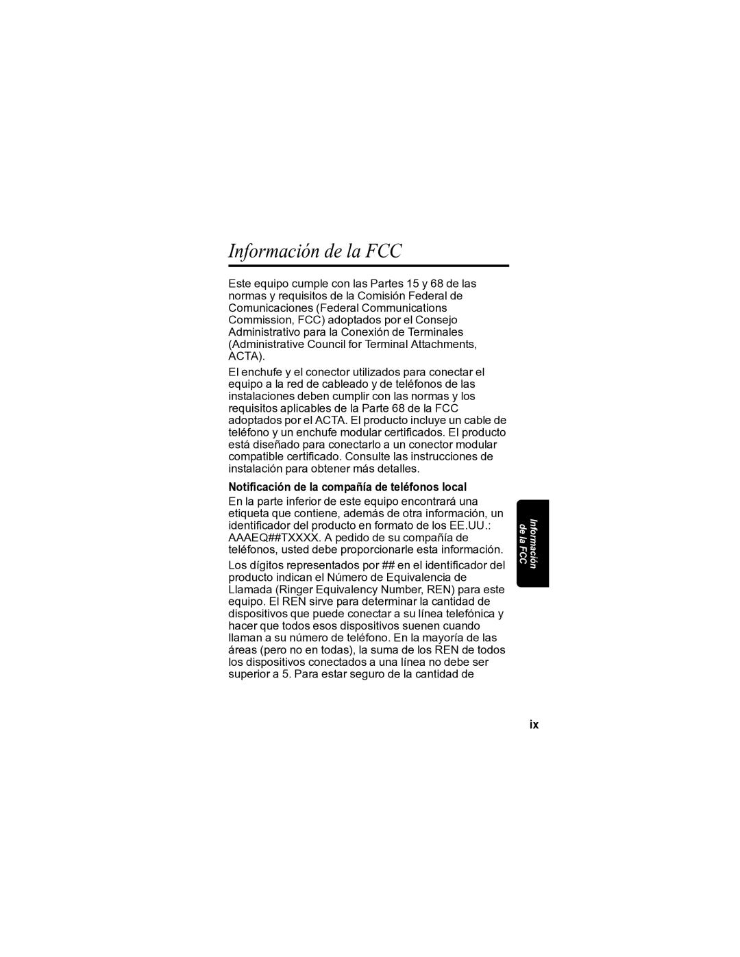 Motorola MA3153 manual Información de la FCC, Notificación de la compañía de teléfonos local 