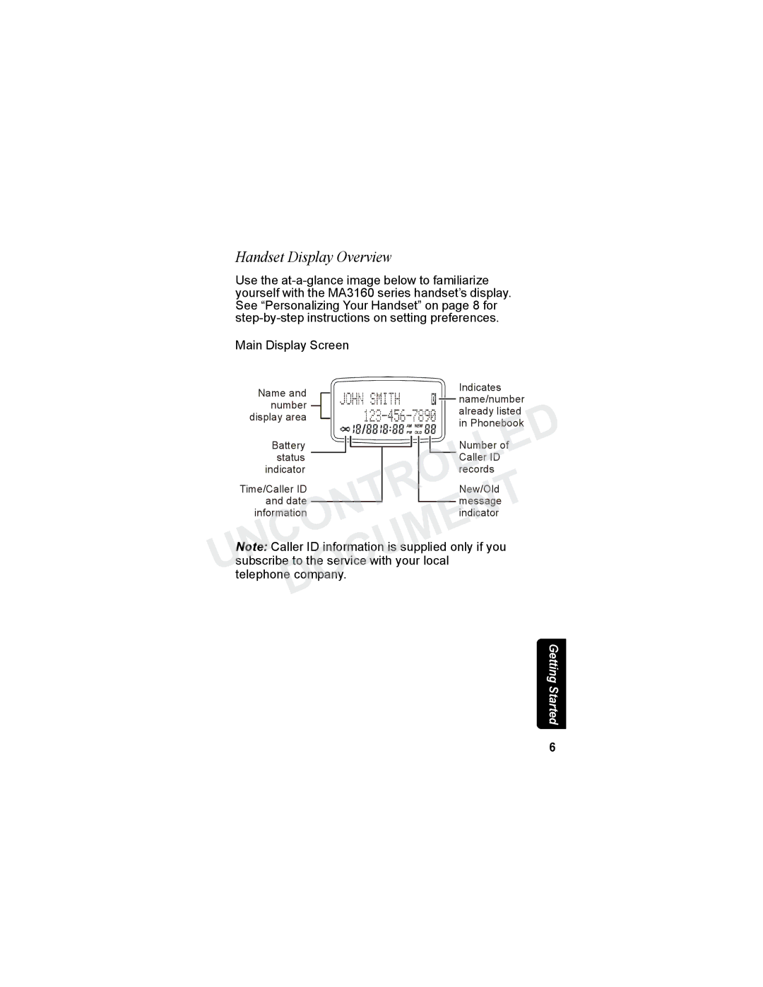 Motorola MA3160 manual Handset Display Overview 